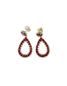 Garnet and Pave Diamond Tear Earrings set in Brass with 14kt Posts- Small