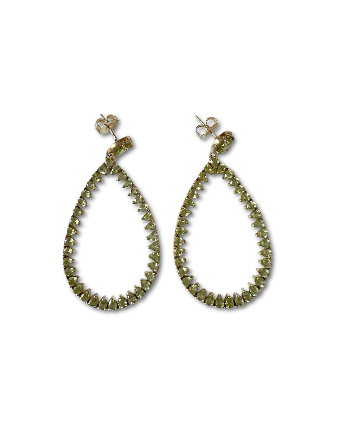 Peridot and Pave Diamond Tear Earrings set in Brass with 14kt Posts- Large