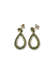 Peridot and Pave Diamond Tear Earrings set in Brass with 14kt Posts- Small