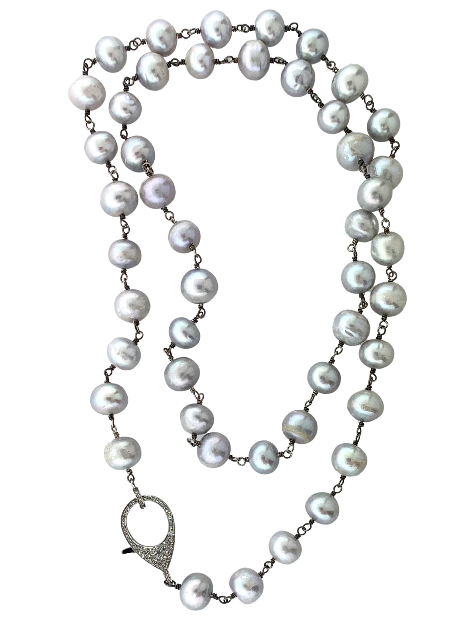 Freshwater Pearl Necklace with Sterling Silver and Diamond Clasp