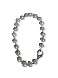 Short Silver Freshwater Pearls with Pave Diamond Sterling Silver Clasp