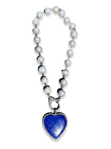 Short Silver Freshwater Pearls with Pave Diamond Sterling Silver Clasp
