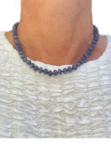 Hand Carved Tanzanite Beads with Pave Diamond Sterling Silver Clasp