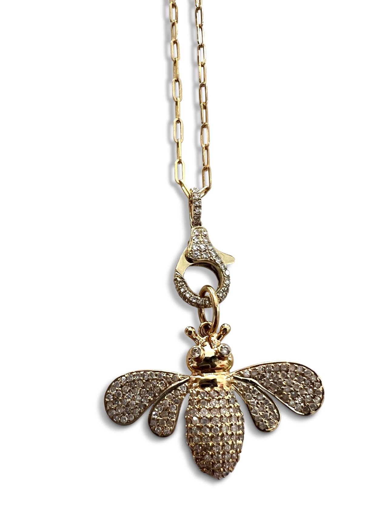 Diamond 14kt Bee on 18"  14kt Gold Chain With Pave Diamond Clip