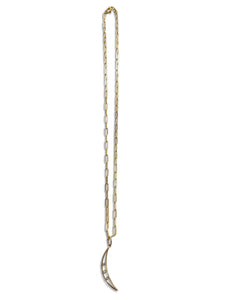 Mother of Pearl Crescent Moon with Diamonds set in 14kt Gold with 18" Paperclip Gold Chain