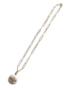 Freshwater Pearl with Pave Diamond and 14kt Gold Bee on Gold Paperclip Chain
