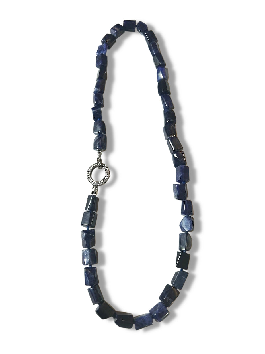 Lapis with Pave Diamond Sterling Silver Circle Clasp