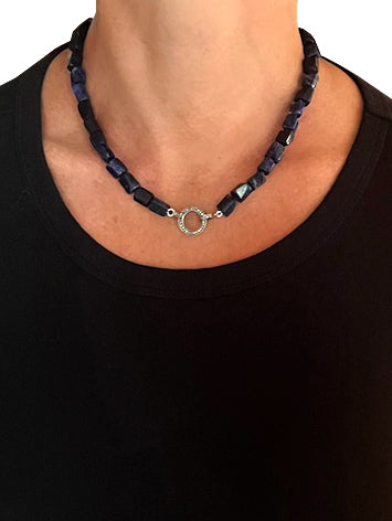Lapis with Pave Diamond Sterling Silver Circle Clasp