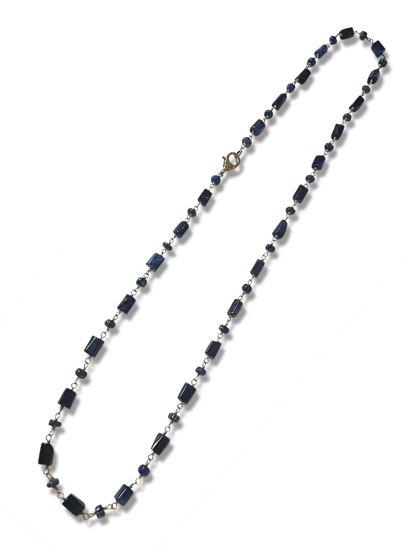 Lapis Wire Wrapped 32" with Pave Diamond Brass Clasp