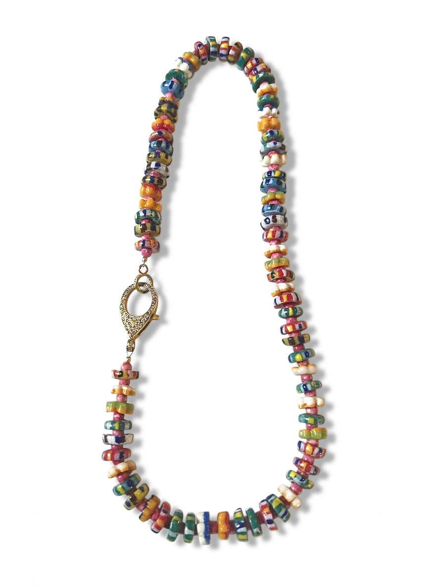 Multi Colored 17"  African Beads with Pave Diamond Brass Clip