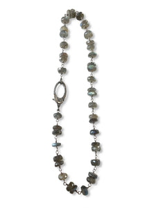 Labradorite with Baguette and Pave Diamond Clip in Sterling Silver