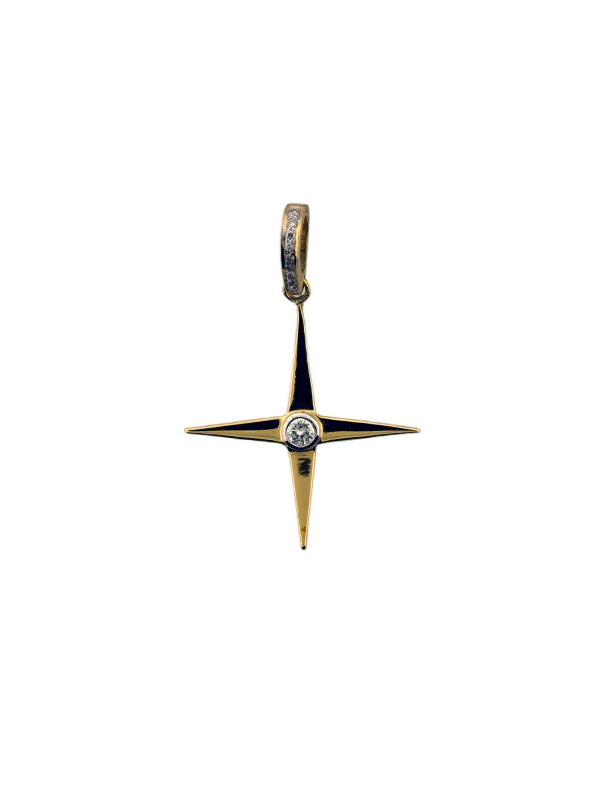 Brass Four Point Star with Center Diamond and Pave Bale.