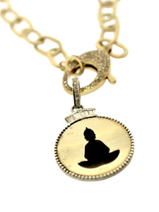 Buddha in Brass with Diamond Baguettes and Pave Bale