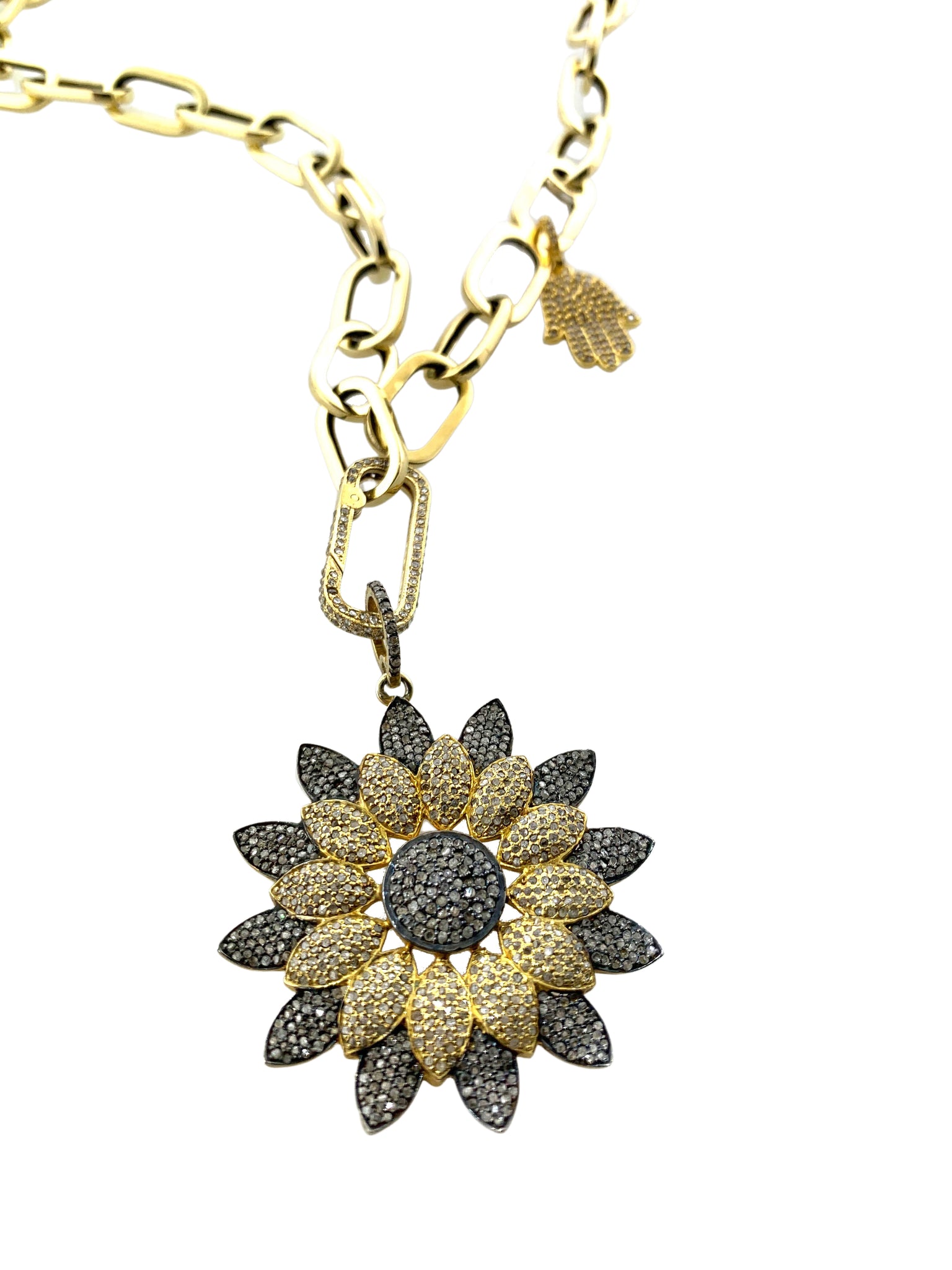 Pave Diamond Flower in Brass and Sterling Silver