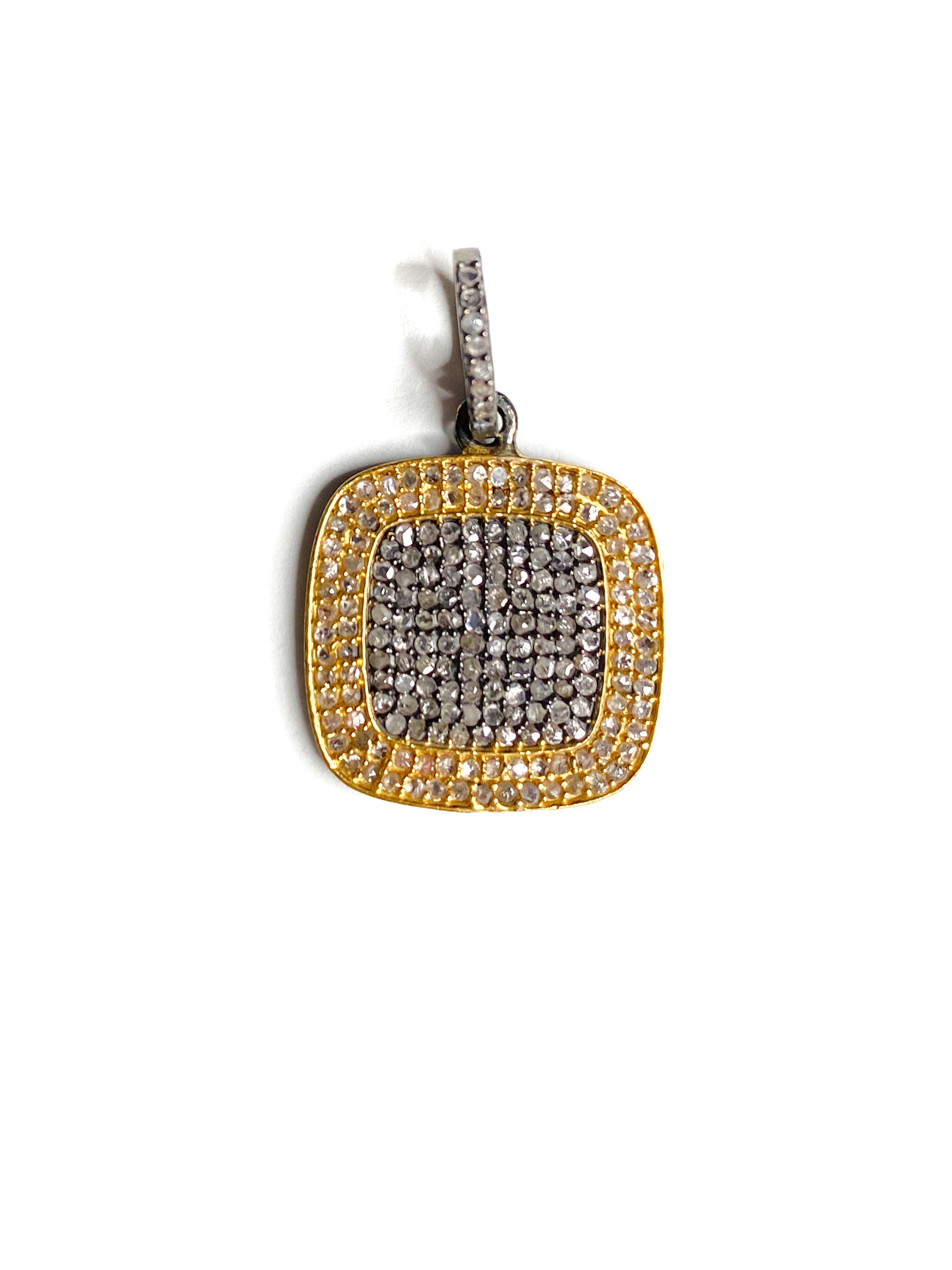 Pave Diamond Square in Brass and Sterling Silver