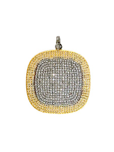 Large Pave Diamond Square in Sterling Silver and Brass