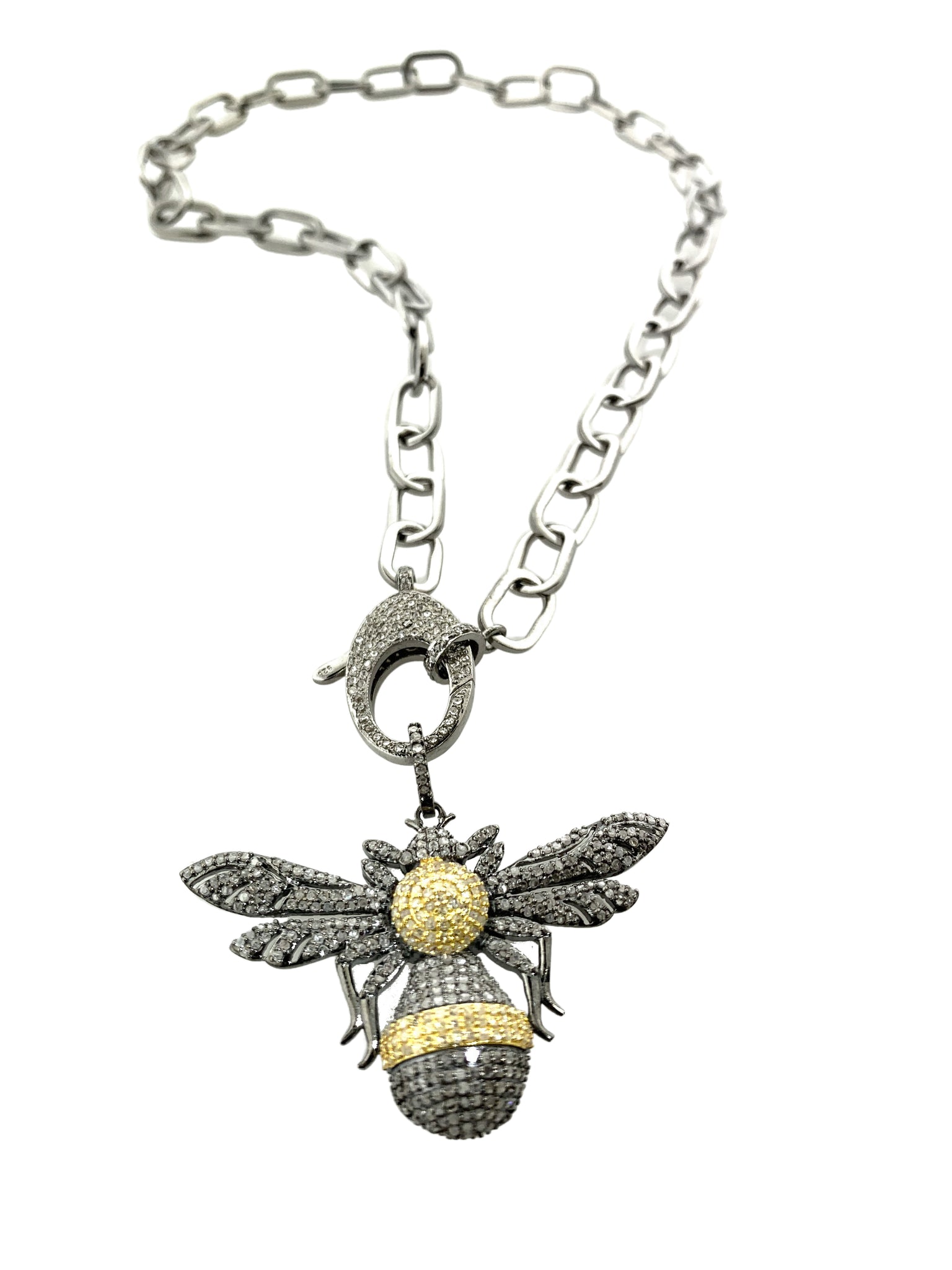 Pave Diamond Large Bee In Sterling Silver and Brass