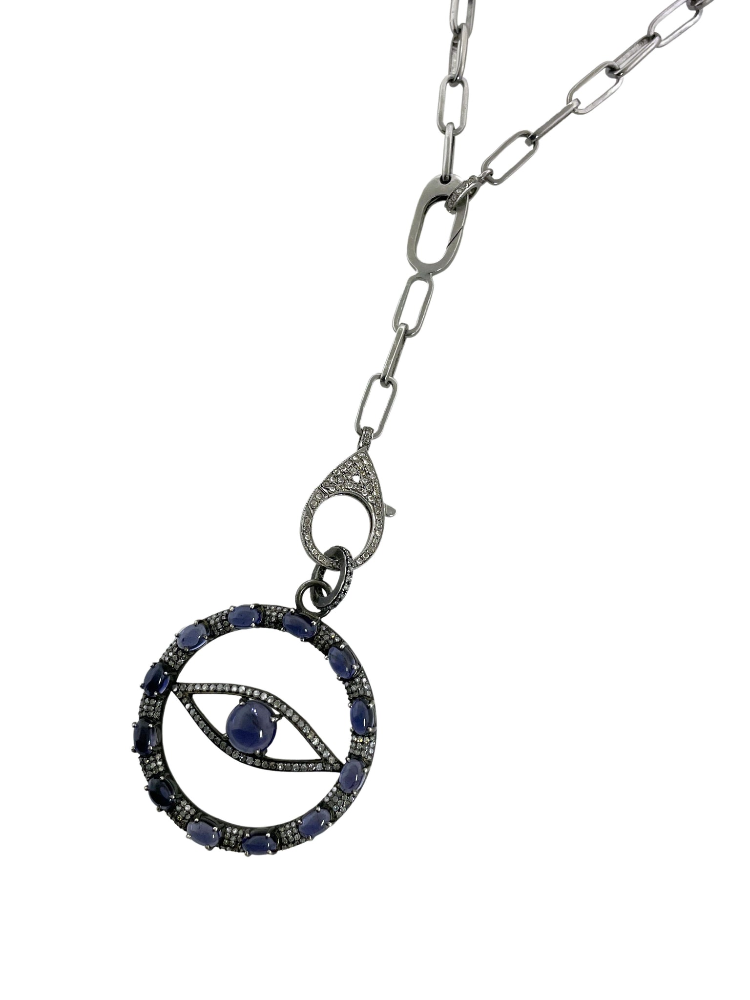 Sapphire and Pave Diamond Evil Eye on Sterling Silver