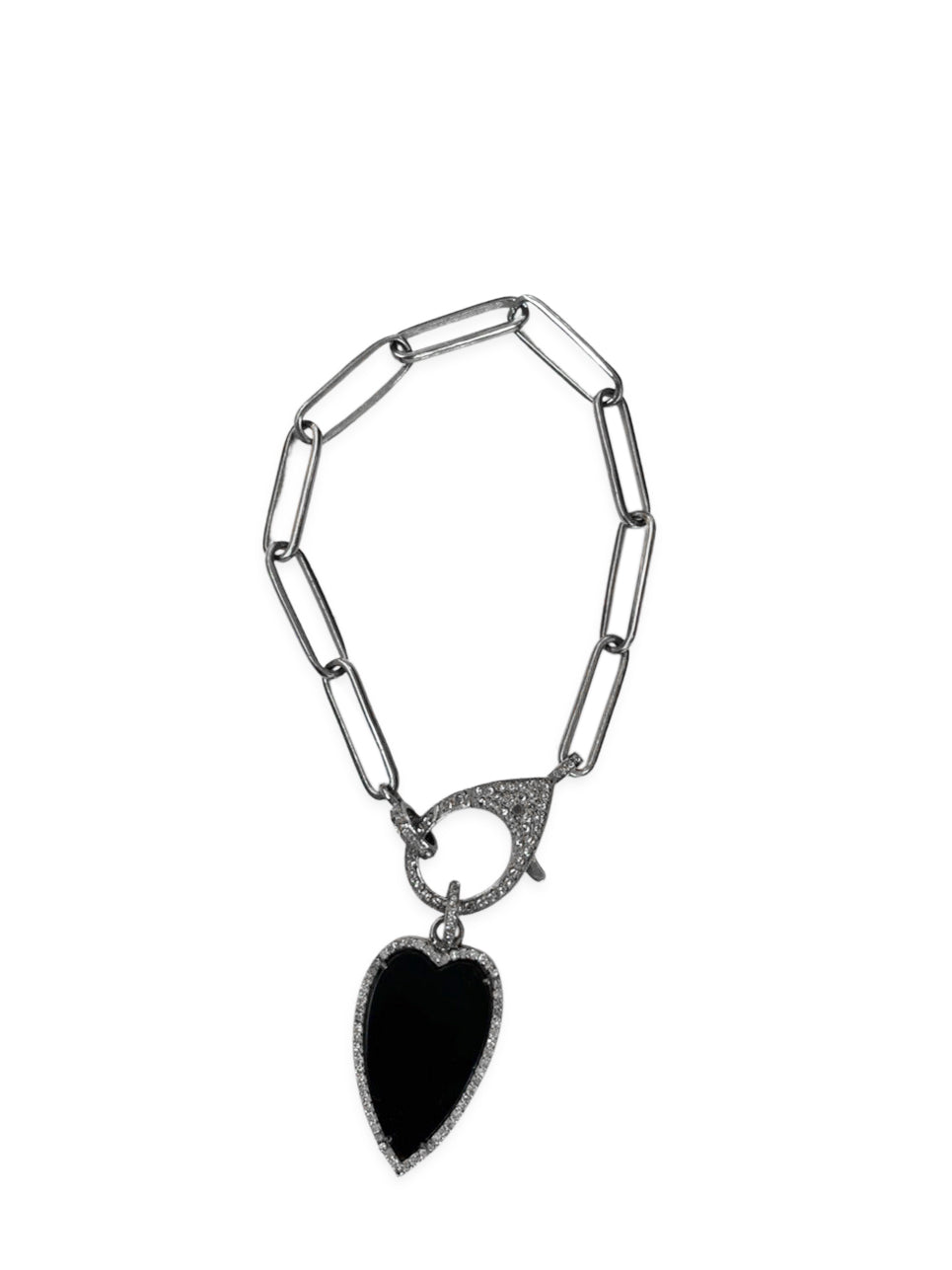 Onyx Heart with Pave Diamonds set in Sterling Silver