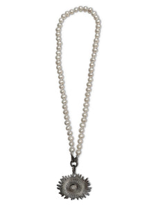 Pave Diamond Center and Bale on Sterling Silver Flower