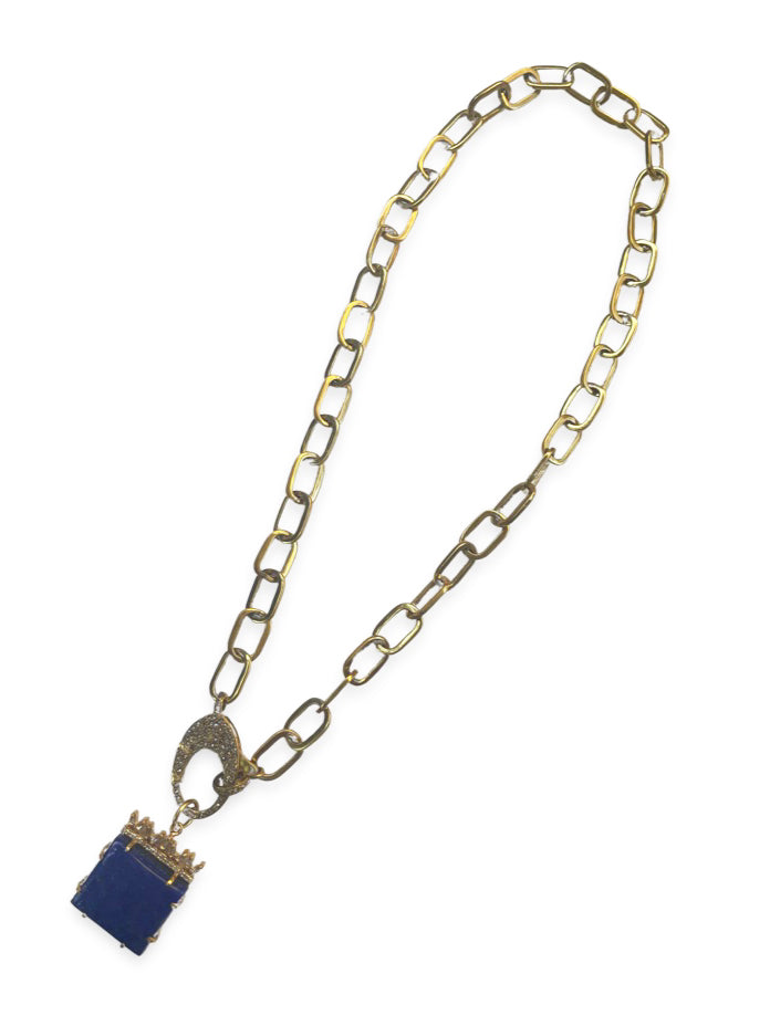 Canted Diamond Baguettes set in Brass over Lapis