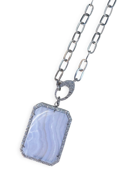Crazy Lace Agate set in Sterling Silver with Pave Diamonds