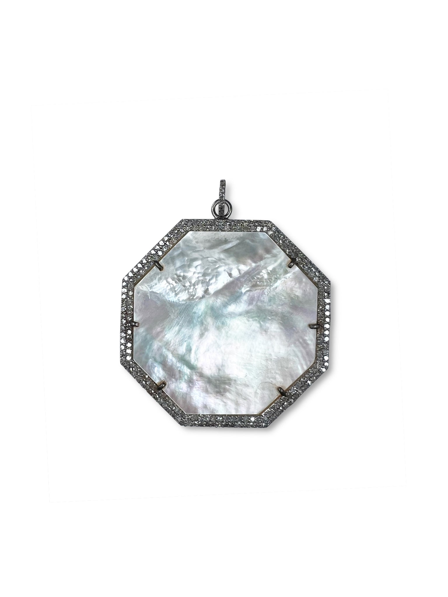 Mother of Pearl with Pave Diamonds set in Sterling Silver