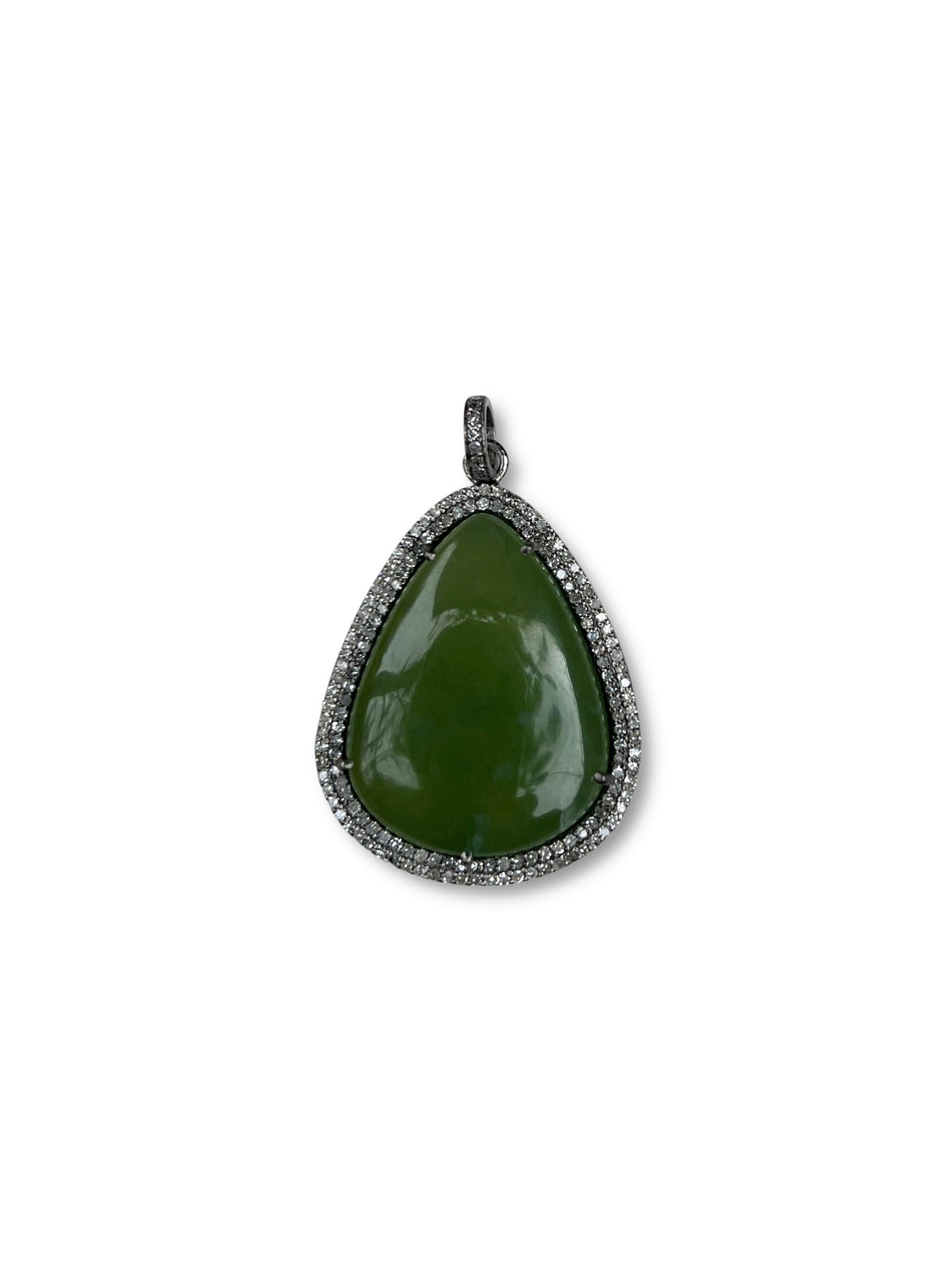 Jade With Pave Diamonds set in Sterling Silver