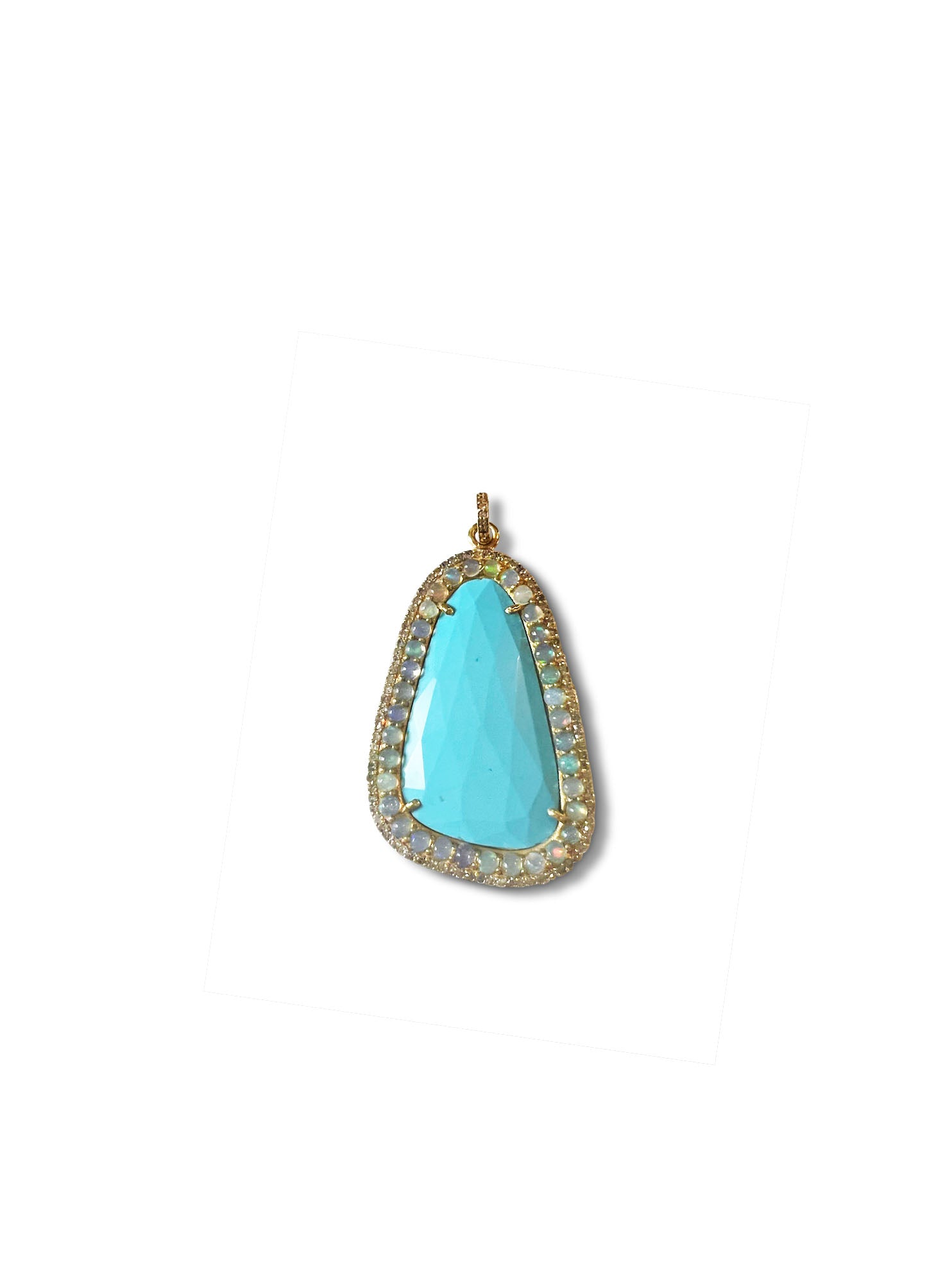 Turquoise set in Opals and Pave Diamonds in Brass