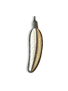 Large Horn Feather with Pave Diamonds set in Sterling Silver