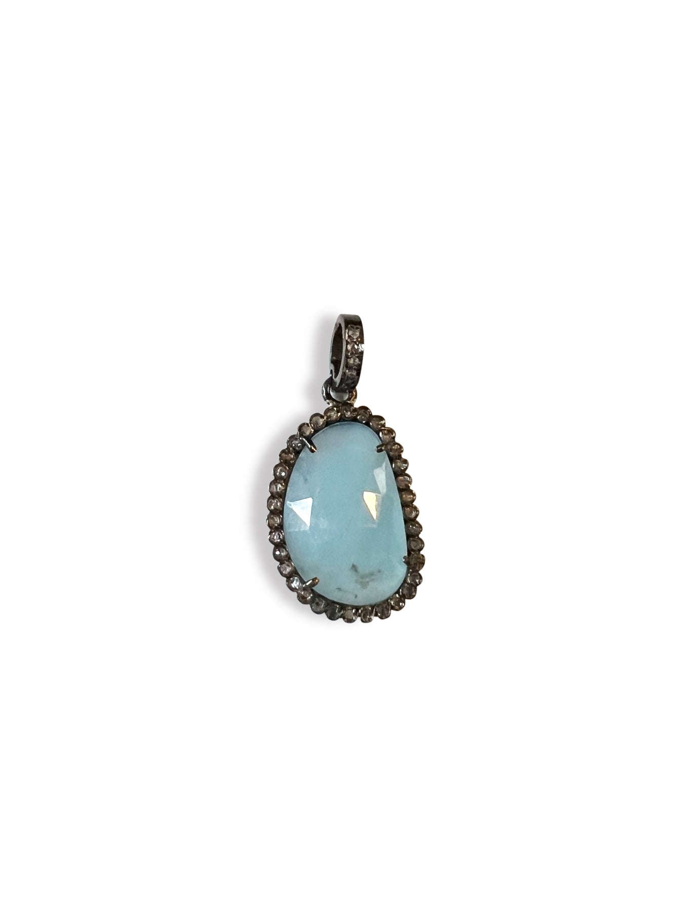 Aquamarine with Pave Diamonds set in Sterling Silver