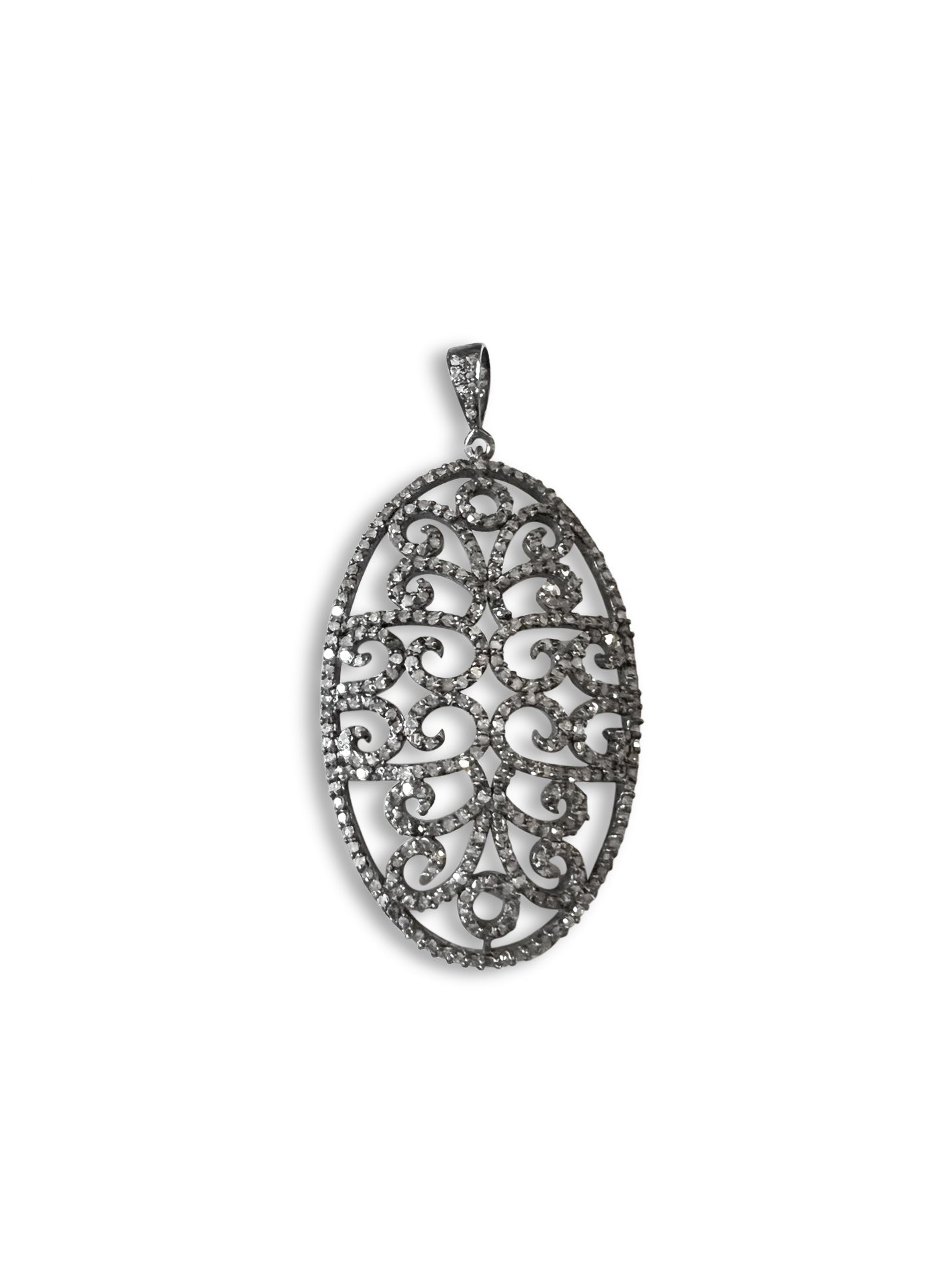 Pave Diamond Oval Pendant set in Sterling Silver
