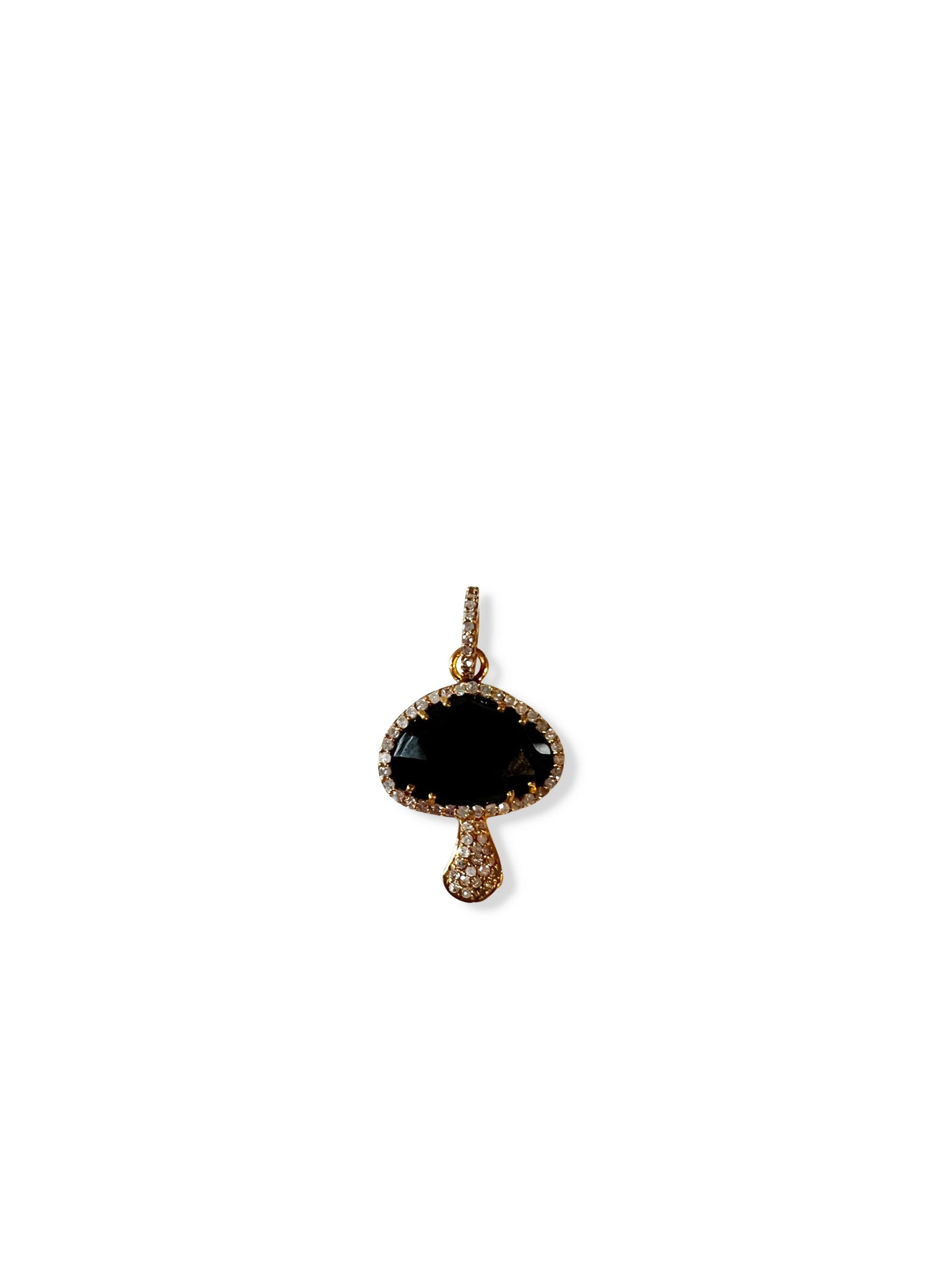 Small Black Jade Mushroom set in Pave Diamonds in Brass