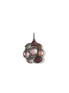 Tourmaline and Pave Diamond Flower in Sterling Silver