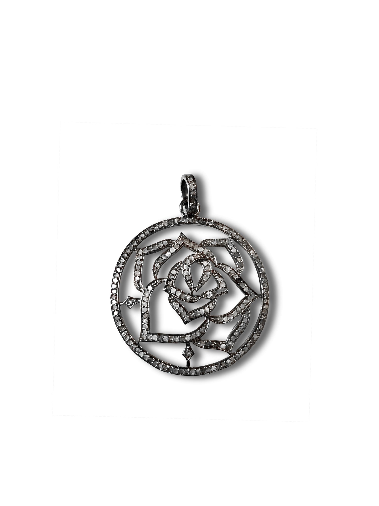 Pave Diamond Circled Rose set in Sterling Silver