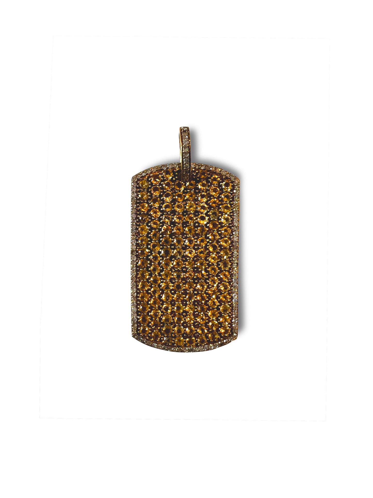 Diamond and Citrine Dog Tag set in 22kt Gold covered Brass
