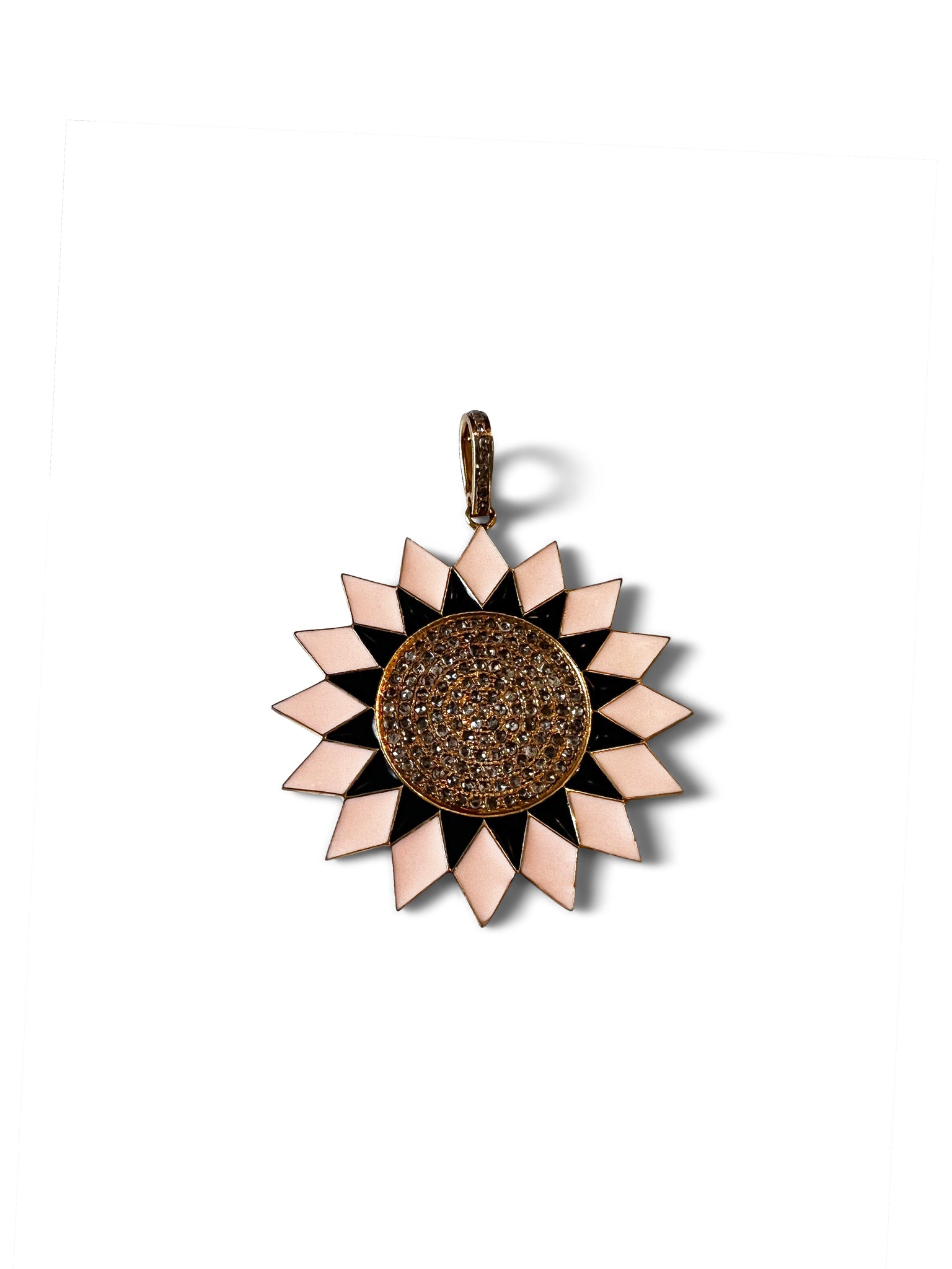 Pink and Navy Enamel Sun with Pave Diamonds