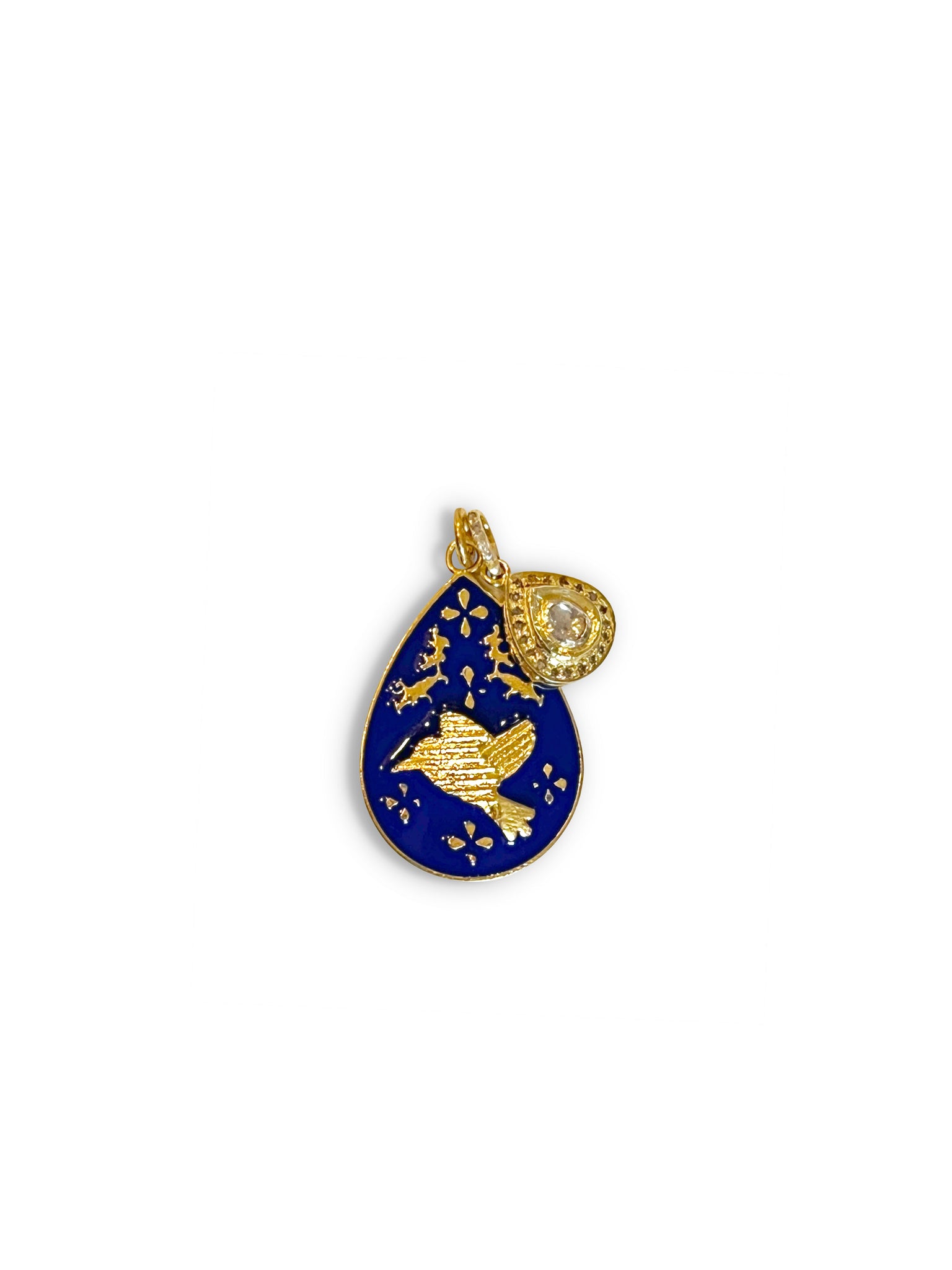 Polki Diamond Charm with Blue Enamel Bird Pendant