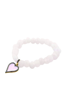 Rose Quartz with Pink Enamel Heart with Pave Diamonds