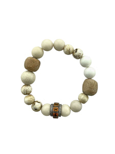 Yellow Sapphire and Diamond Bead on Shell, Coral, and African Beads