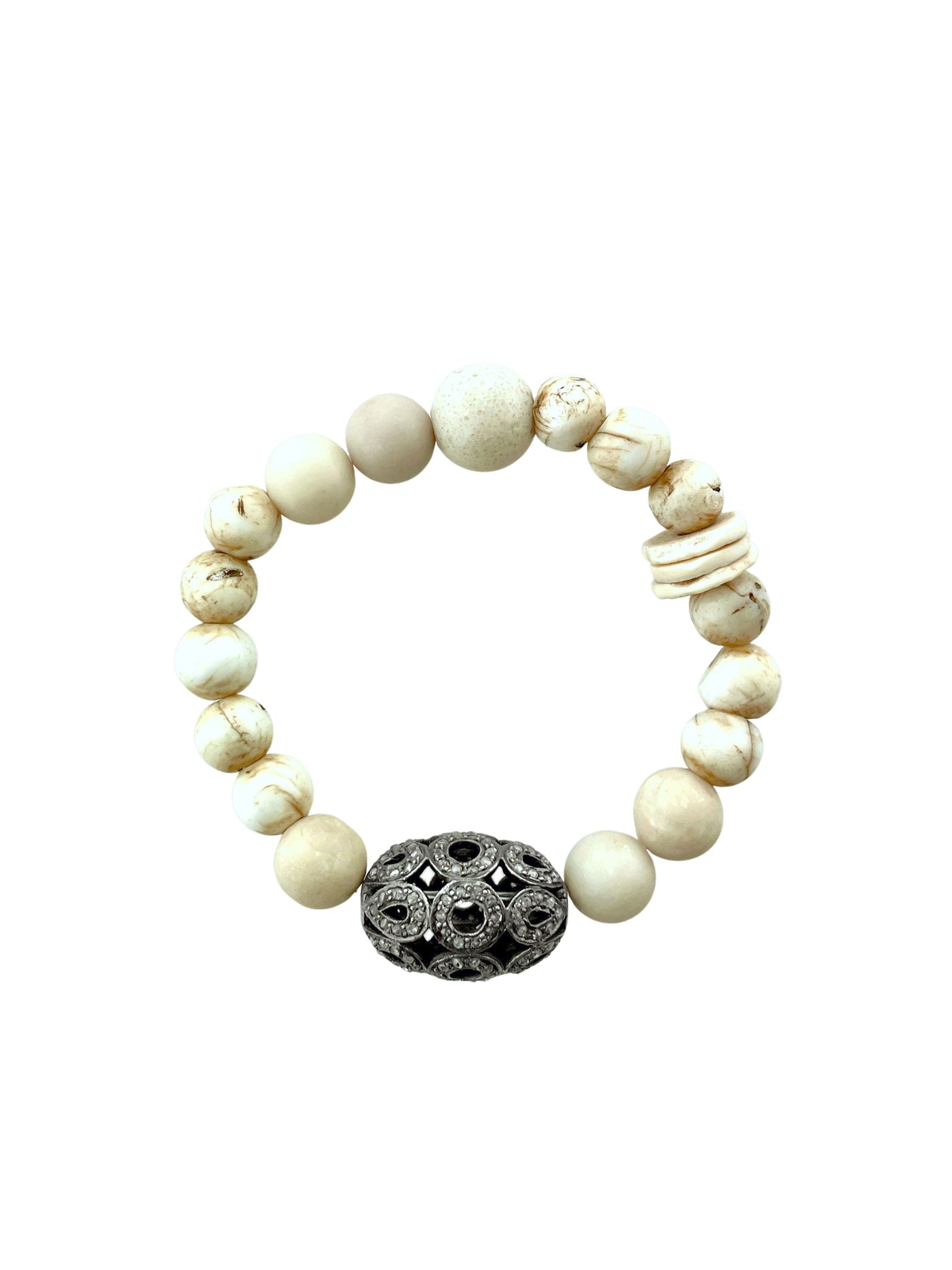 Extra Large Pave Diamond Bead on Shell and Coral Beads
